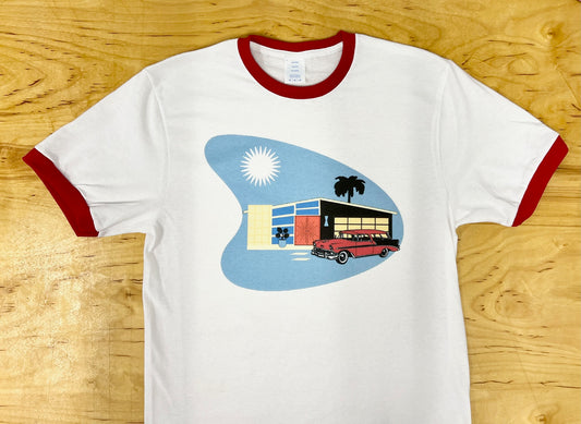MCM Welcome Home Wagon Red and White Ringer T-Shirt
