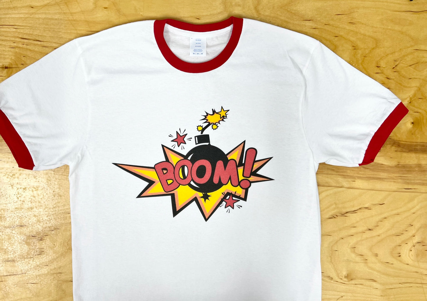 BOOM Goes The Dynamite Red and White Ringer T-Shirt