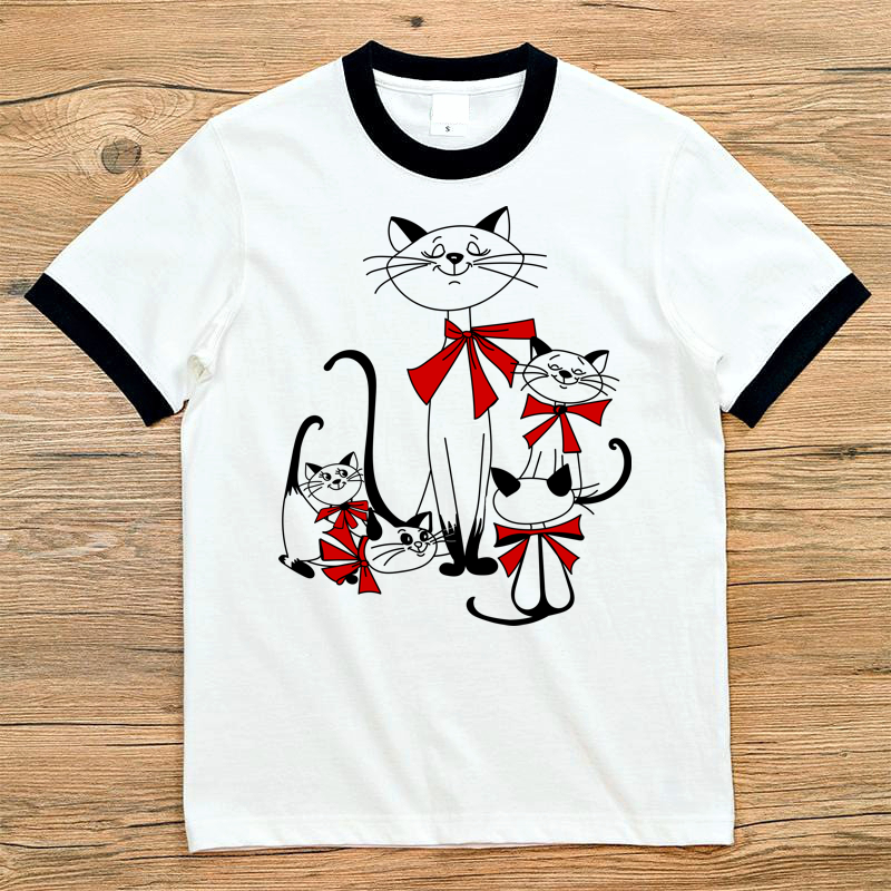 Feisty Cats All Dressed Up Black and White Ringer T-Shirt
