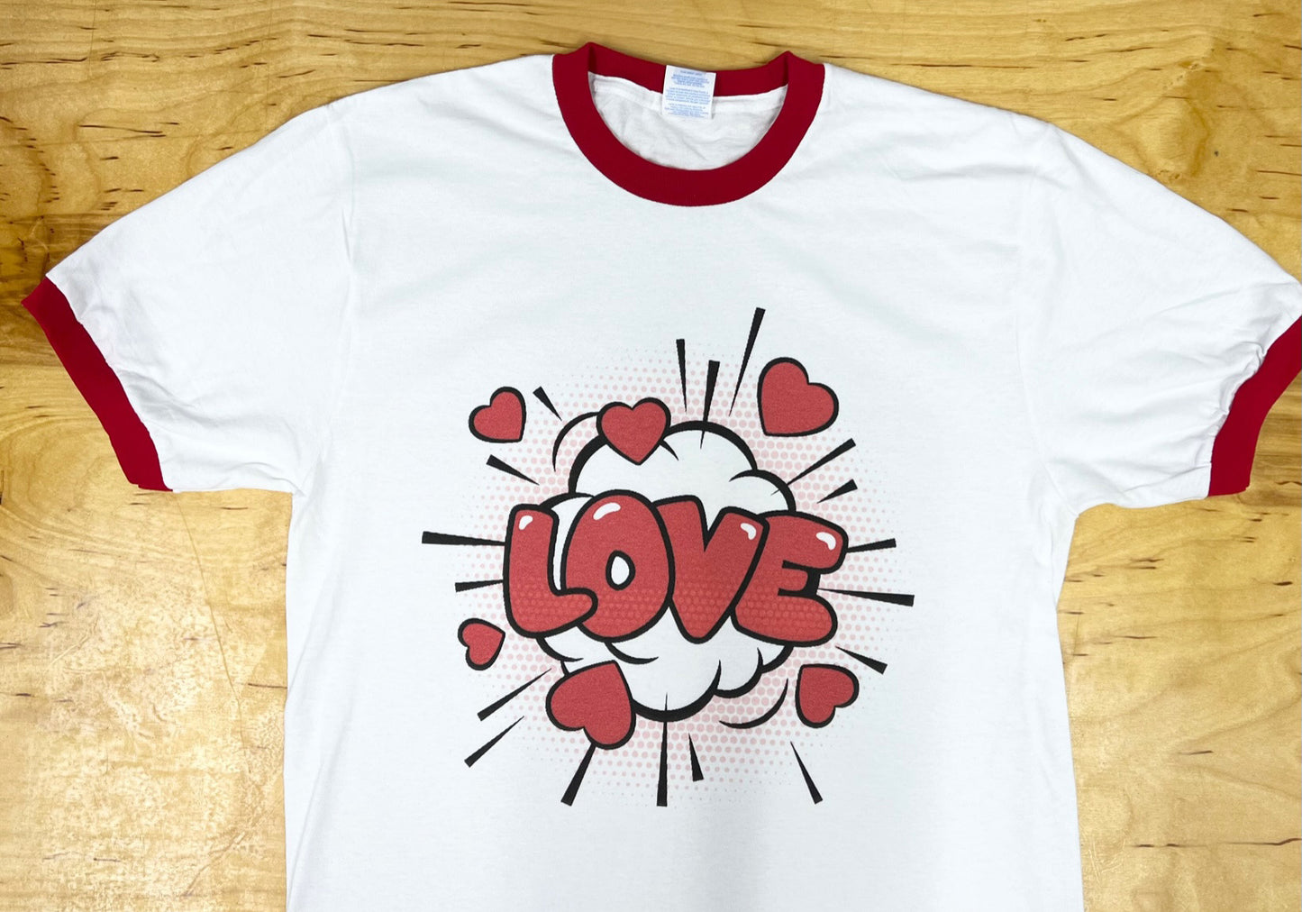 LOVE Pop Art Red and White Ringer T-Shirt