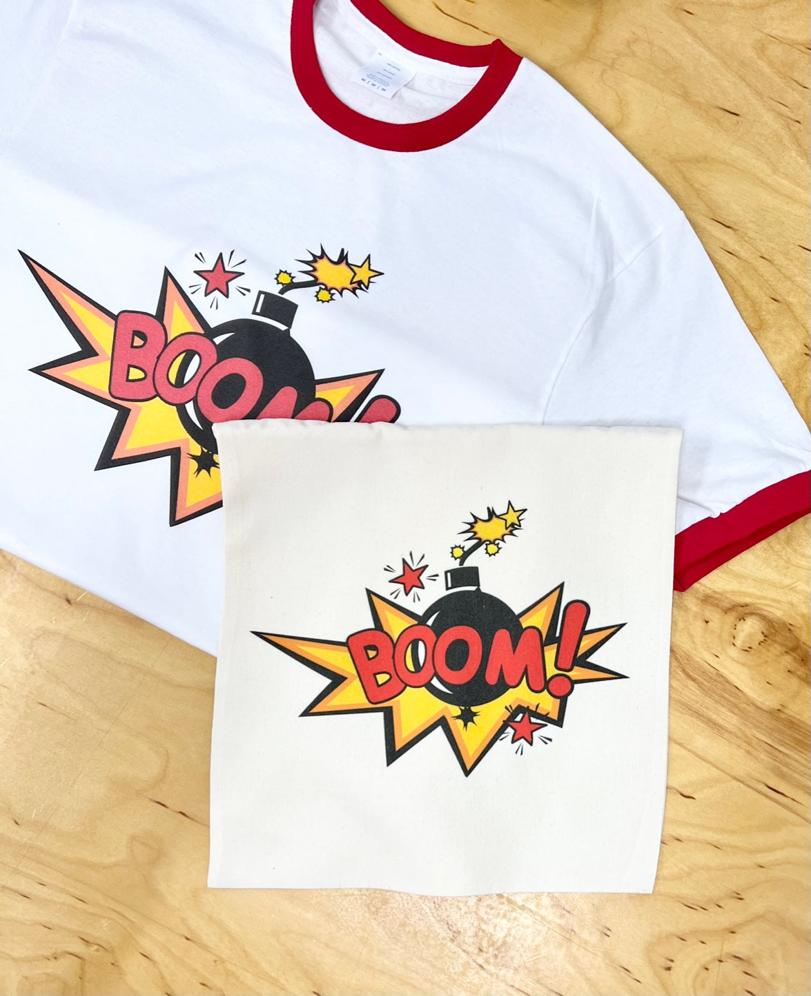 BOOM Goes The Dynamite Red and White Ringer T-Shirt