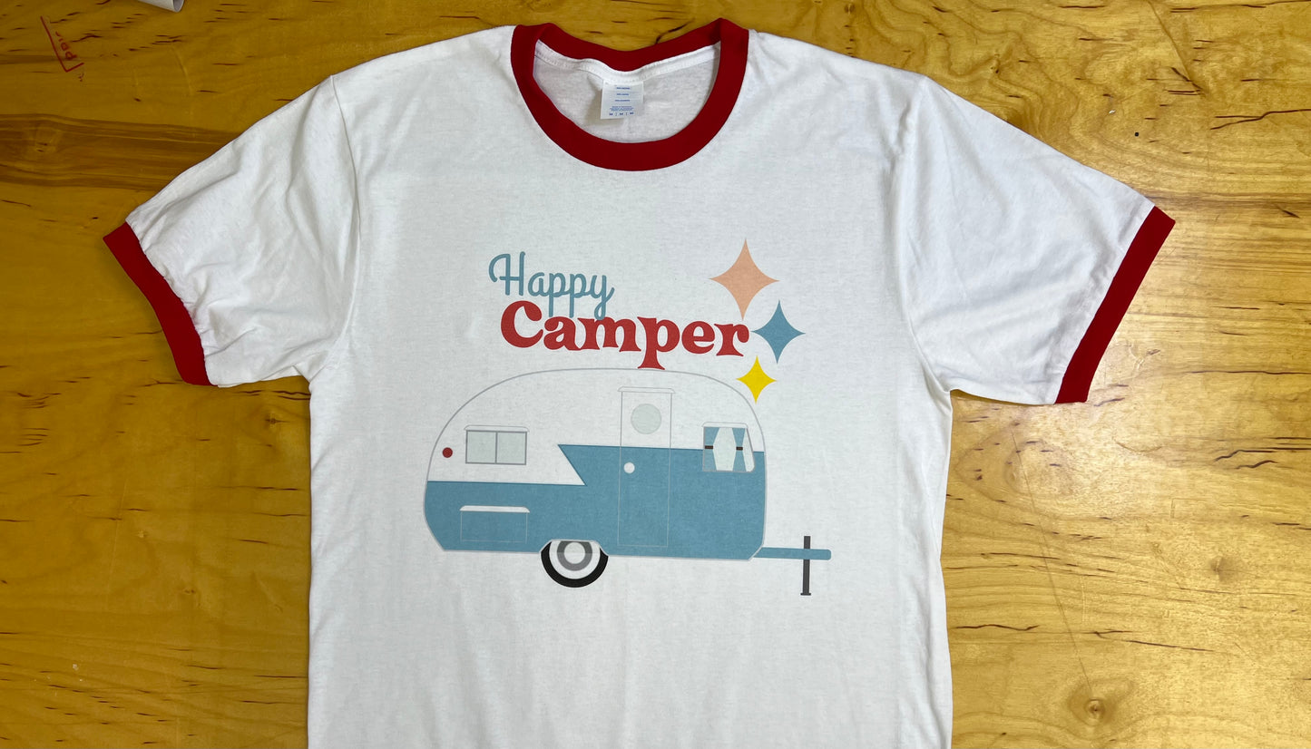 Happy Camper Red and White Ringer T-Shirt