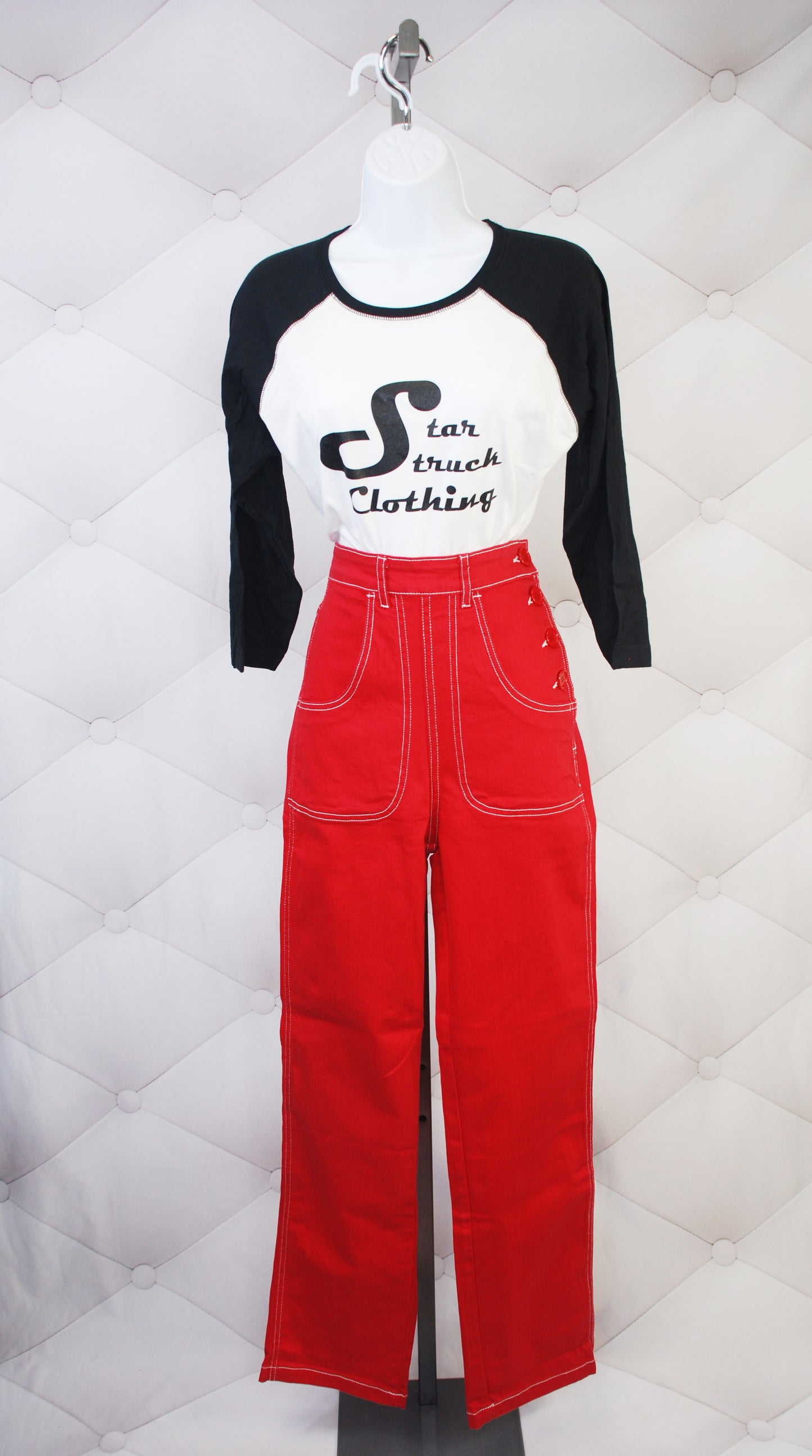 Reproduction 1950s Button Jeans-Red
