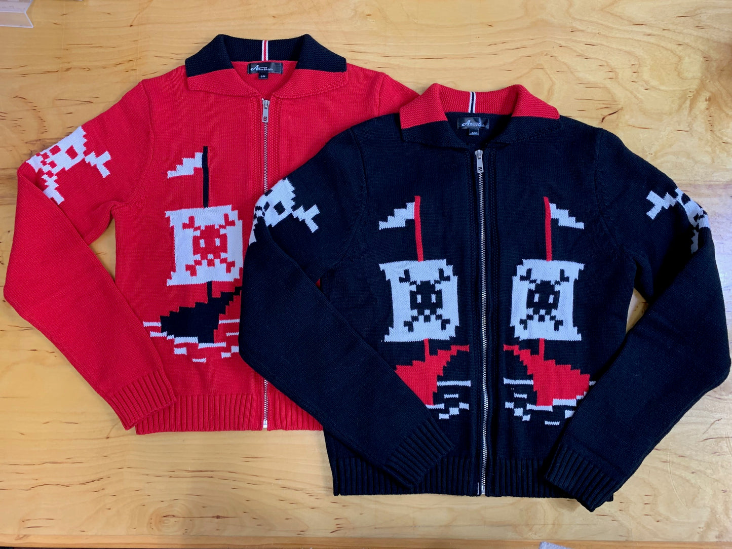 AHOY 1950's Pirate and Skulls Sweater-Red