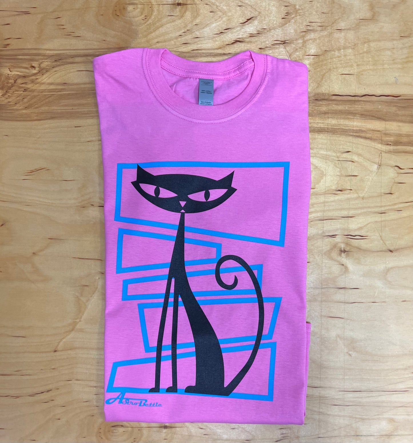 Retro Cat T-Shirt-Dark Pink