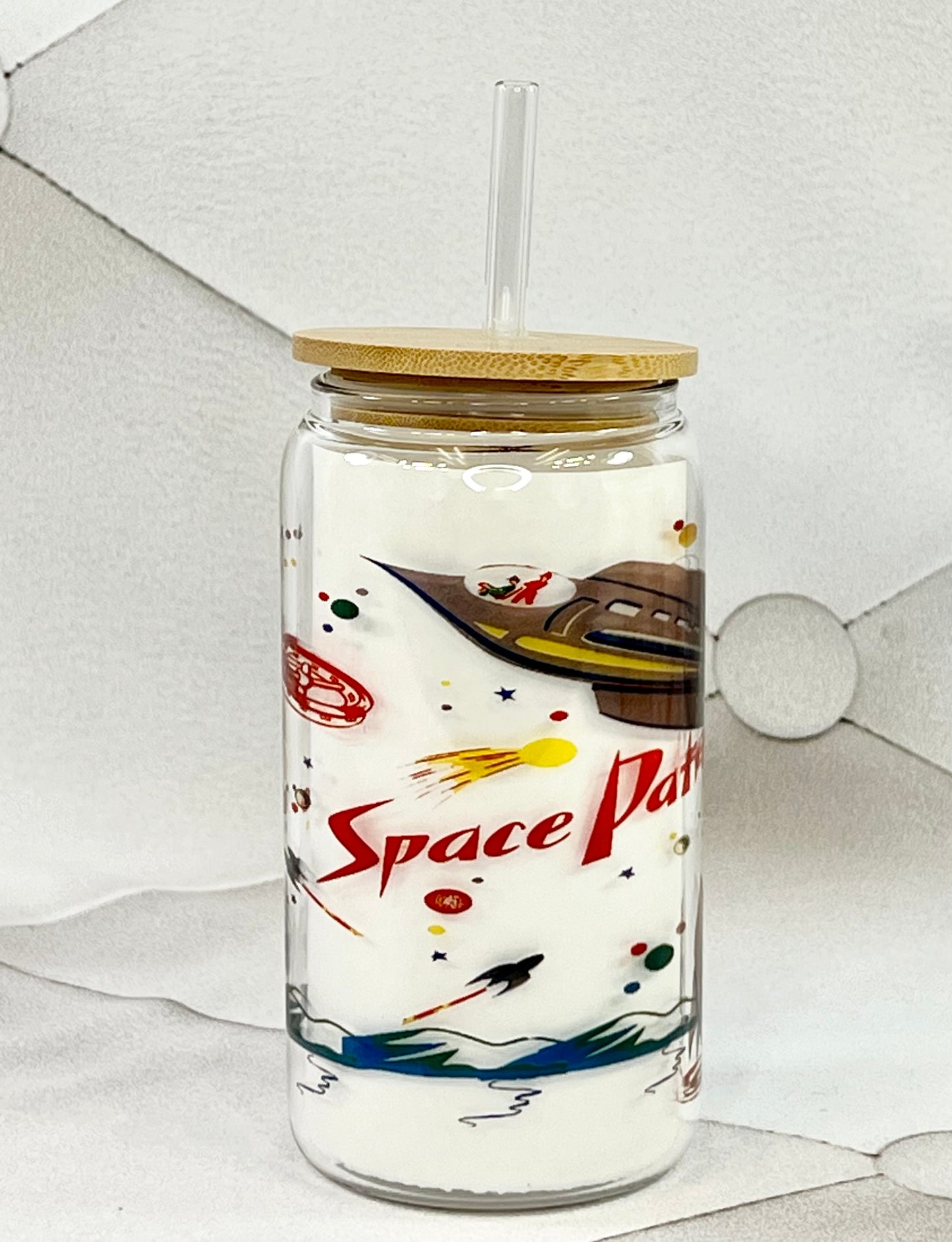 Space Patrol Glass with Bamboo Lid and Straw