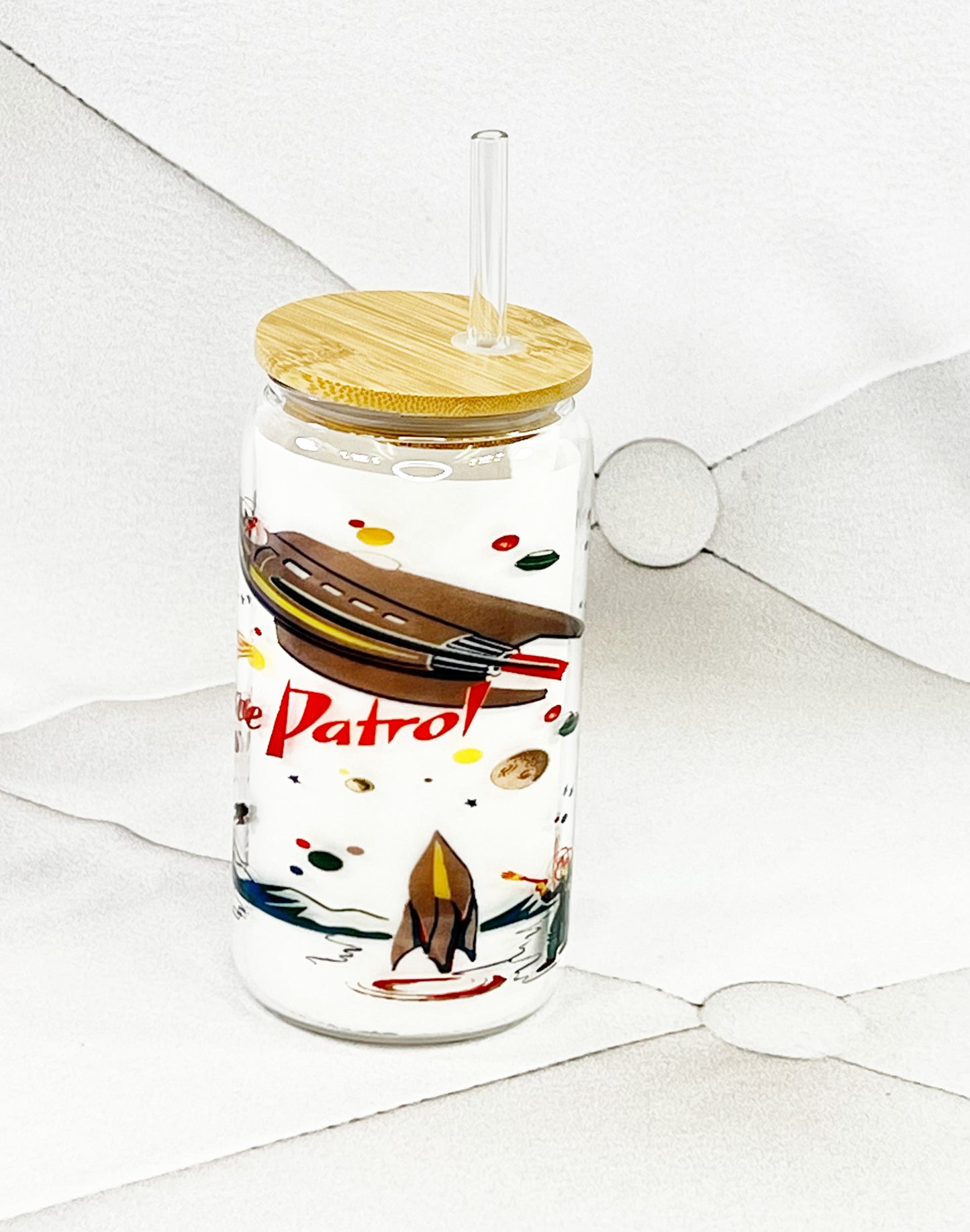 Space Patrol Glass with Bamboo Lid and Straw