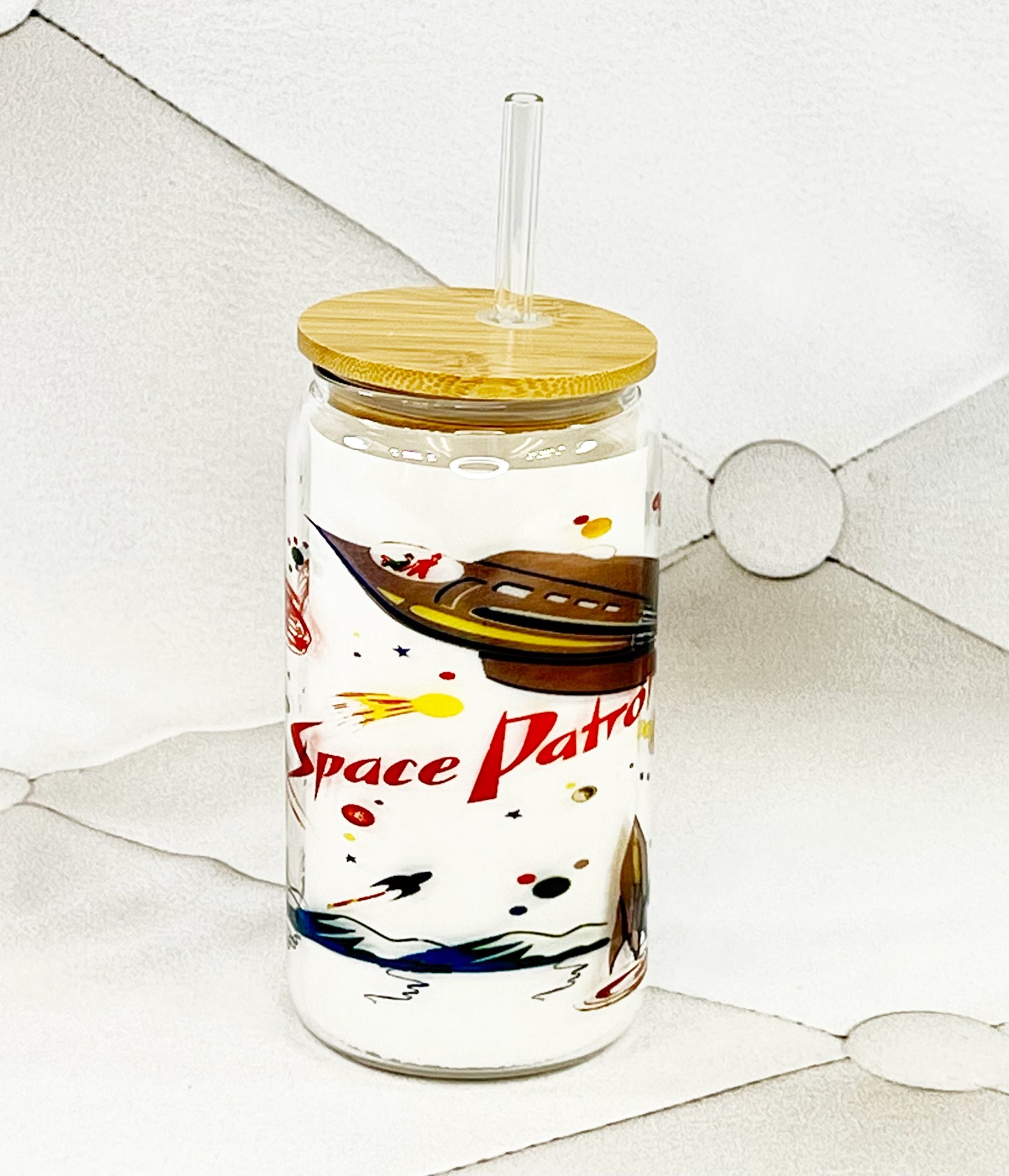 Space Patrol Glass with Bamboo Lid and Straw