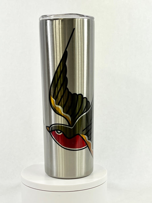 Traditional Sparrows and Flowers Stainless Steel Tumbler