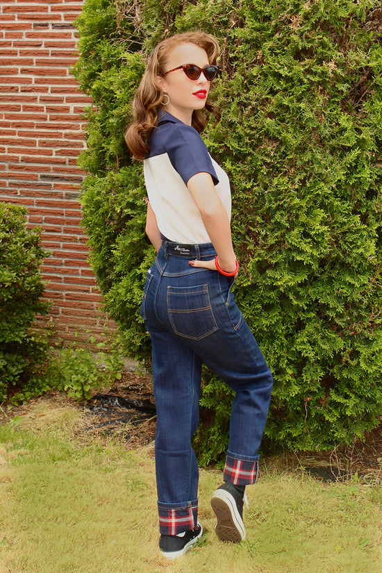 1940s Reproduction Flannel Lined Jeans - Red/Blue – Astro Bettie