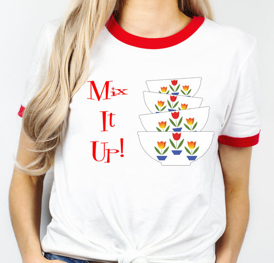 Fire King Style Tulip Red and White Ringer T-Shirt